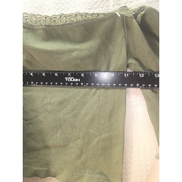 Harper & Ivy Off Shoulder Shirt Womens Size Xs Green Long Sleeve Lace Trim Green - Picture 3 of 6